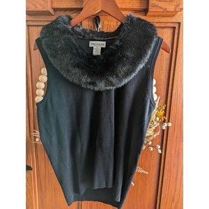 Vtg Methode Women's Vest Tight Knit Sleevless Fur Collar Size M